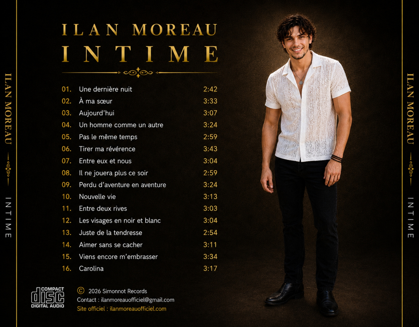 Liste des titres de l'album Intime Ilan Moreau